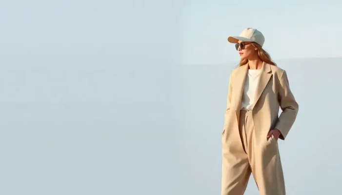 A minimalist fashion ensemble with neutral tones and simple lines.