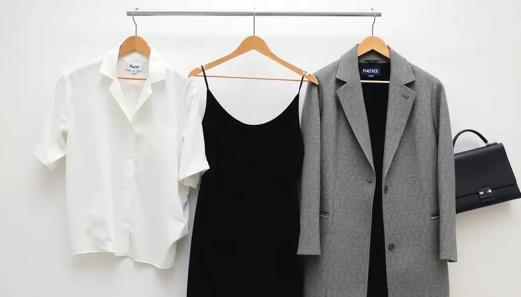 A carefully curated minimalist wardrobe with neutral tones.